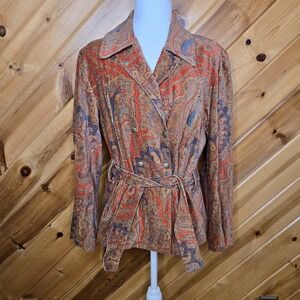 Vtg Silvia‎ Miccio Paisley Light Weight Double Breasted Jacket Belt Sz Large